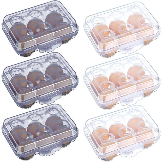 6 Pieces 6 Grid Egg Carton Camping Plastic Portable Egg Box Container for Refrigerator Storage Crisper Holder Carriage Tray