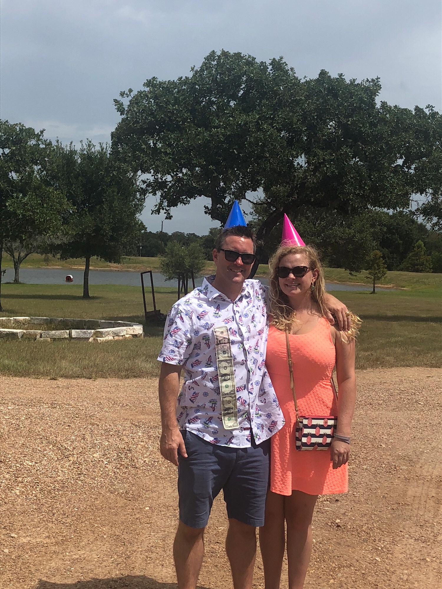 Celebrating David's birthday at vineyards in Schulenburg