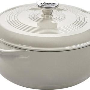 Lodge Essential Enamel Cast Iron Dutch Oven - Perfect for Bread Baking, Braising, Marinating & Slow Cooking - Features Moisture-Sealing Lid & Dual Handles - Kitchen Essentials - 6 Quarts - Oyster White