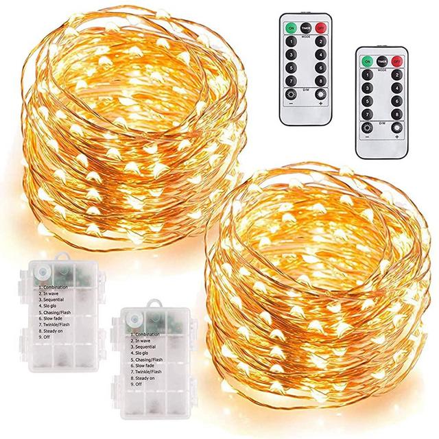 MUMUXI 2 Pack 33Ft 100 LED Fairy Lights Battery Operated, String Lights with 8 Modes Remote Control Timer Waterproof Copper Wire Twinkle Lights for Bedroom Wedding Party Chirstmas Decor, Warm White