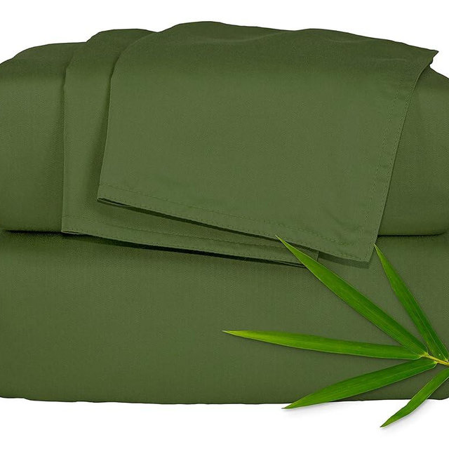 California King Sheets by Pure Bamboo, Genuine 100% Organic Viscose Derived from Bamboo Bed Sheet Set, Soft & Cooling, Double Stitching, Lifetime Quality Promise (California King, Pesto)
