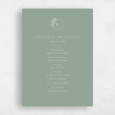 Sage, Green Wedding Program - Positano