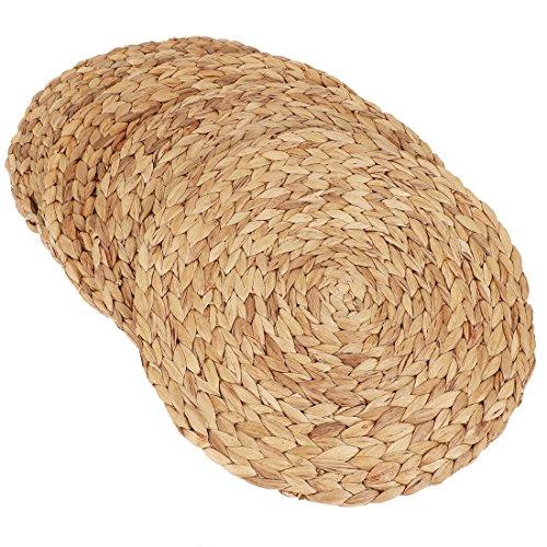 kilofly Natural Water Hyacinth Weave Placemat Round Braided Rattan Tablemats 14.5 inch x 4pc