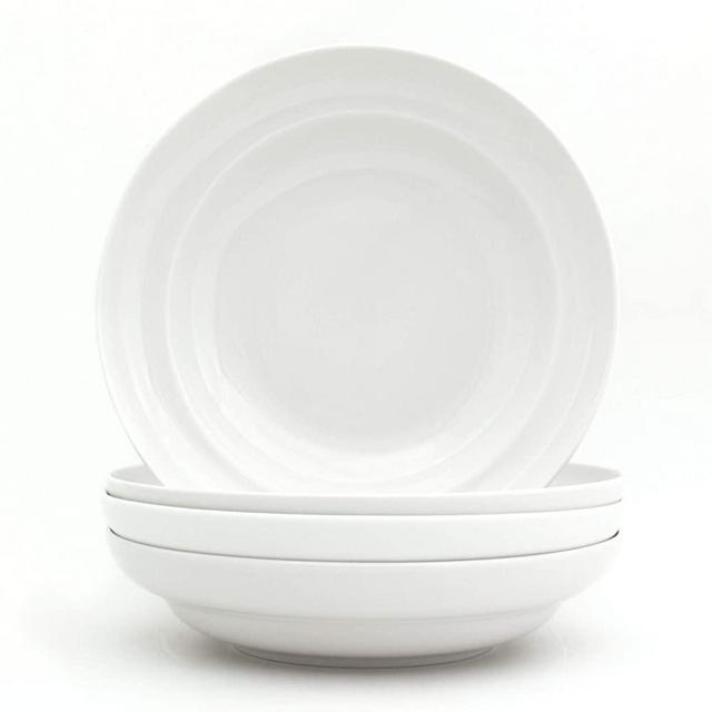 Euro Ceramica White Essential Porcelain Collection, Pasta Bowls Set of 4, Inverted Rim Design, Classic