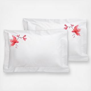Peach Blossom Embroidered Cotton Pillowcase, Set of 2