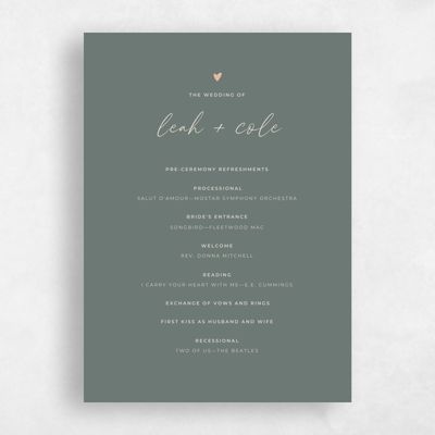 Dark Sage, Green Wedding Program - Marley