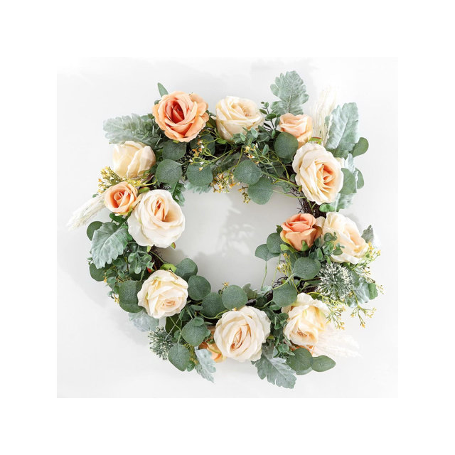 Faux 24" Rose & Eucalyptus Wreath - Multicolored - Safavieh