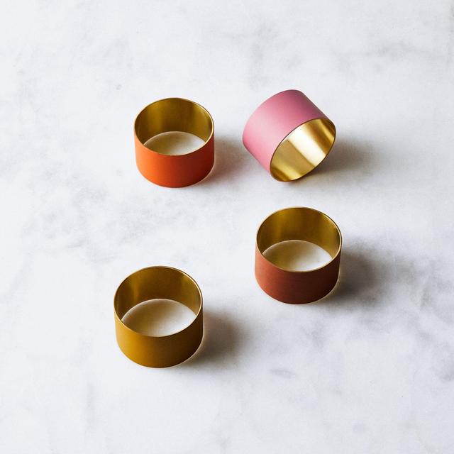 Hand-Painted Brass Napkin Rings (Set of 4)