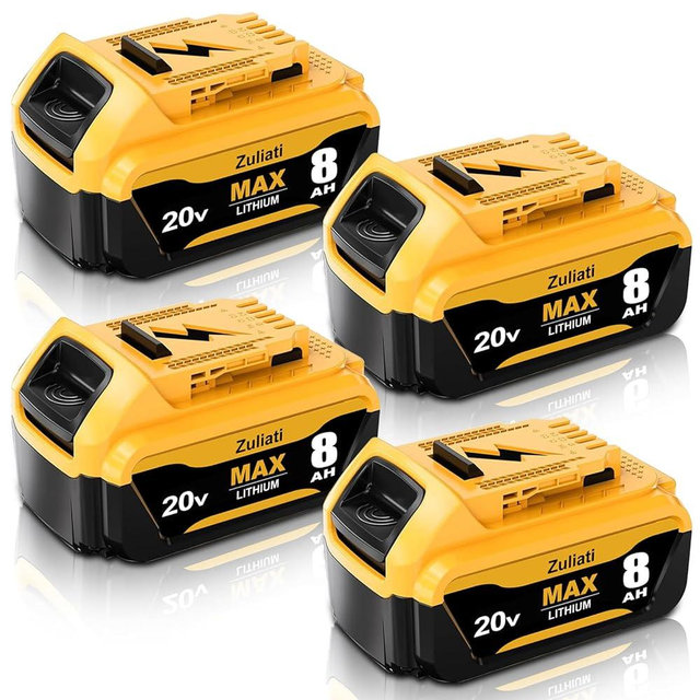 Zuliati 4PC 8000mAh DCB206 Replacement for Dewalt 20V Max Battery Compatible with Dewalt 20 Volt Batteries DCB203 DCB206-2 DCB201 DCB204 with LED Indicator(Yellow-4PC)