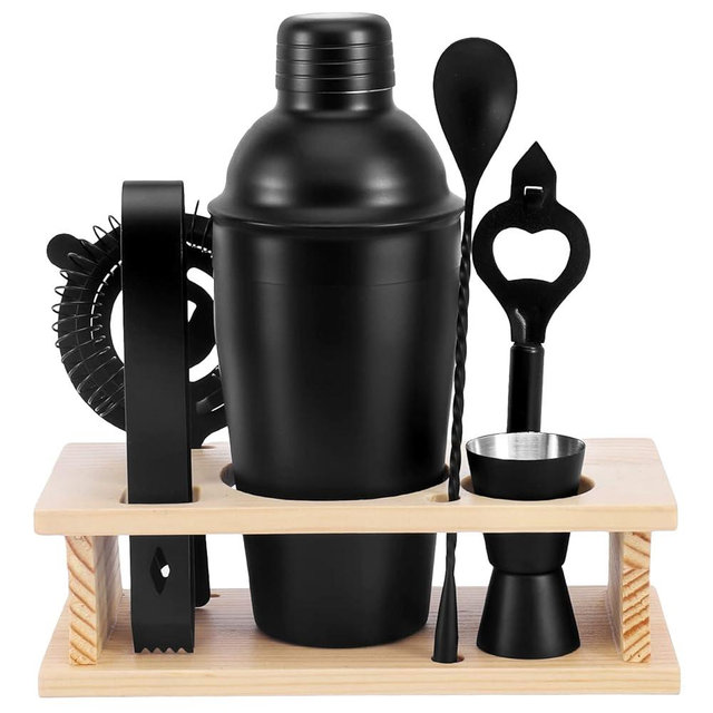 JNWINOG Cocktail Shaker Set Stainless Steel Bartending Kit 18.6oz Cocktail Bar Set Cocktail Mix Drink Making Kit Professional Bar and Home Drink Bar Tools for Bartender (Matte Black, 7Pcs)
