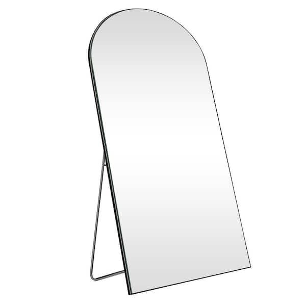 32 in. W x 71 in. H Oversized Classic Modern Arch-Top Full Length Black Standing Mirror