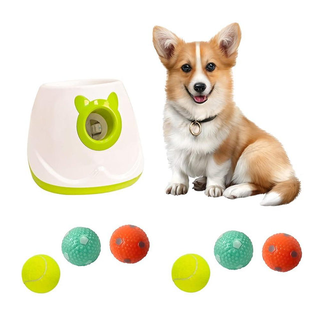 ptlsy Automatic Dog Ball Launcher Interactive Puppy Pet Ball Indoor Thrower Machine for Small and Medium Size Dogs, 3 Balls Included (2 inch) (White2, Launcher with 6pc Ball)