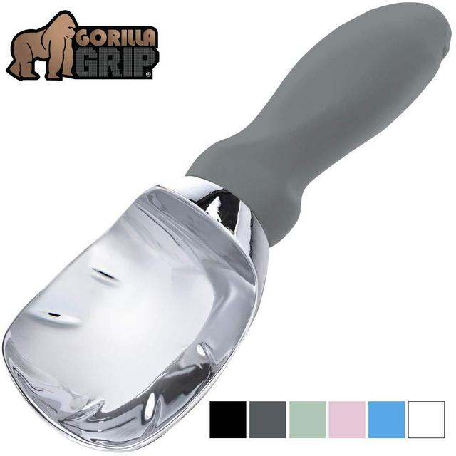 Gorilla Grip Premium Ice Cream Scoop, Dishwasher Safe Scooper with Comfortable Grip Handle, Heavy Duty Durable Design, Professional Kitchen Tool Perfect for Gelato, Cookie Dough, Sorbet, Gray