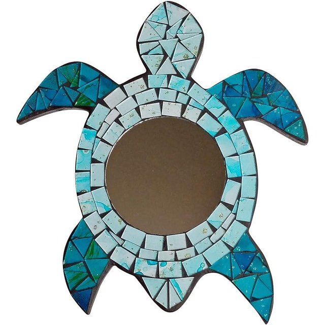 Barry Owens BV635 Mosaic Sea Turtle Mirror Wall Plaque 11.5 Inches x 10.25 Inches