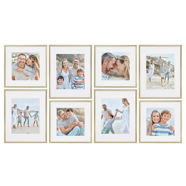 Camden Reed Arcadia 8 Piece Oversized Gallery Wall Frame Set, 11x14 and 11x11 inch matted frames for featuring 8x10 and 8x8 Inch Photographs or Art Prints, Gold Finish