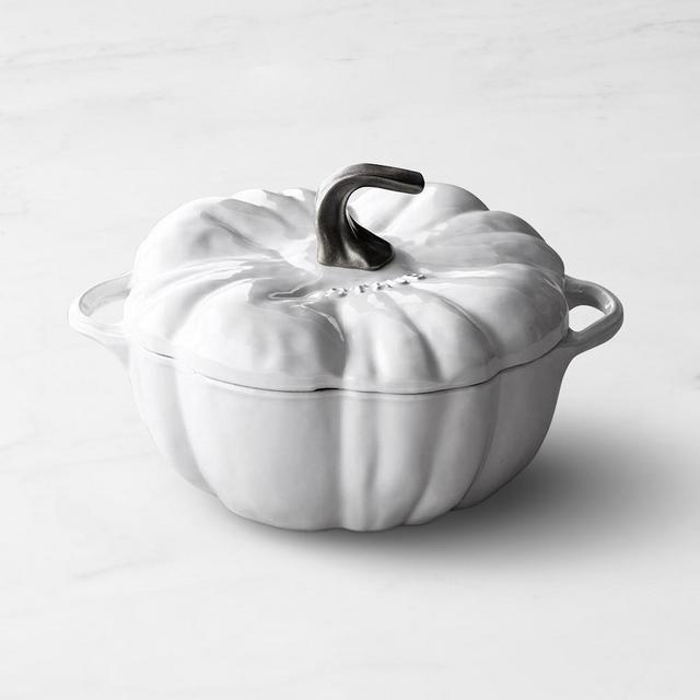 Staub Enameled Cast Iron Pumpkin with Silver Knob, 3 1/2-Qt., White