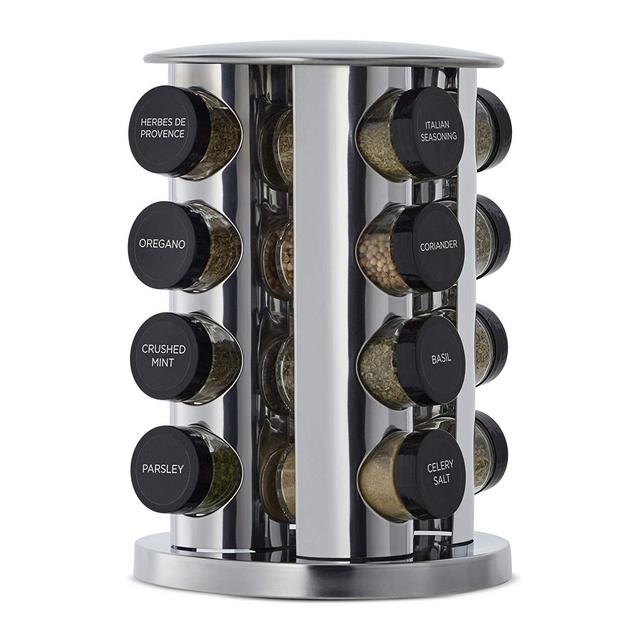 Kamenstein 5181434 Revolving 16-Jar Countertop Spice Rack Tower Organizer with Free Spice Refills for 5 Years