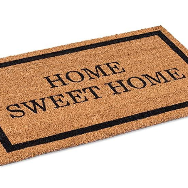 BirdRock Home Home Sweet Home Coir Doormat - 18 x 30 Inch - Standard Welcome Mat with Black Border and Natural Fade - Vinyl Backed - Outdoor
