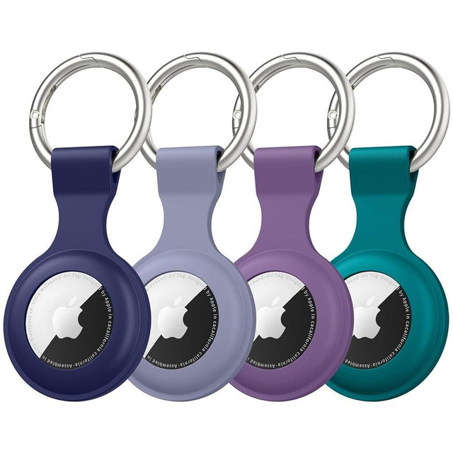 Meliya 4 Pack Airtag Holder for Apple Air Tag Holder, Silicone Airtag Case Protective Cover for Kids' Backpacks, Dog Collars, Luggage, Airtag Accessories (Navy Blue+Grey Blue+Purple+Blackish Green)