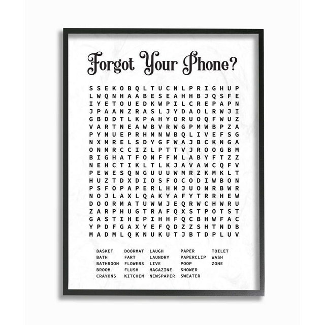 Stupell Industries Phone Crossword Puzzle Bathroom Word Design Black Framed Art, 11 x 14, Multi-Color (wrp-1390_fr_11x14)
