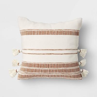 Outdoor Throw Pillow Stripe Fringe Neutrals - Threshold™