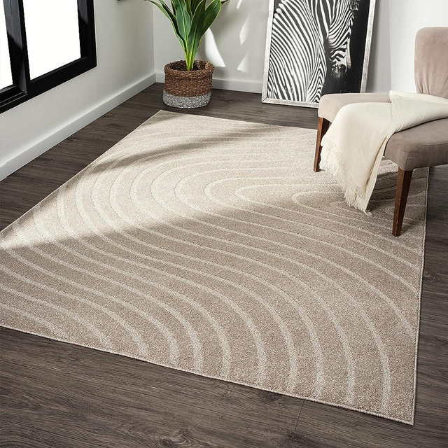 LUXE WEAVERS Modern Geometric Wave Beige 5x7 Area Rug, Contemporary Stain Resistant Carpet