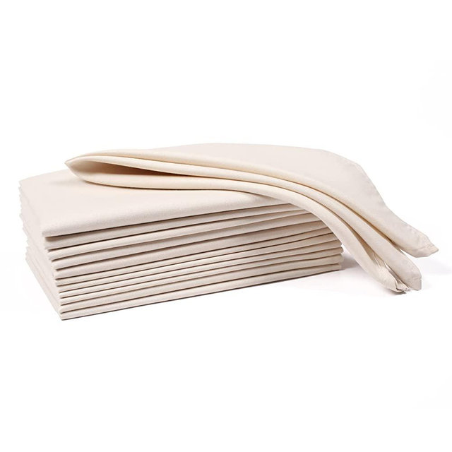 12 Pack Polyester Cloth Napkins 20 Inch Square Premium - Colored, Oversized, Double Folded and Hemmed Table Napkins for Restaurant, Bistro, Wedding, Thanksgiving and Christmas (20x20 -Beige)