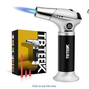 TBTEEK Butane Torch, Kitchen Torch Cooking Torch with Safety Lock & Adjustable Flame for Cooking, BBQ, Baking, Brulee, Creme, DIY Soldering(Butane Not Included)
