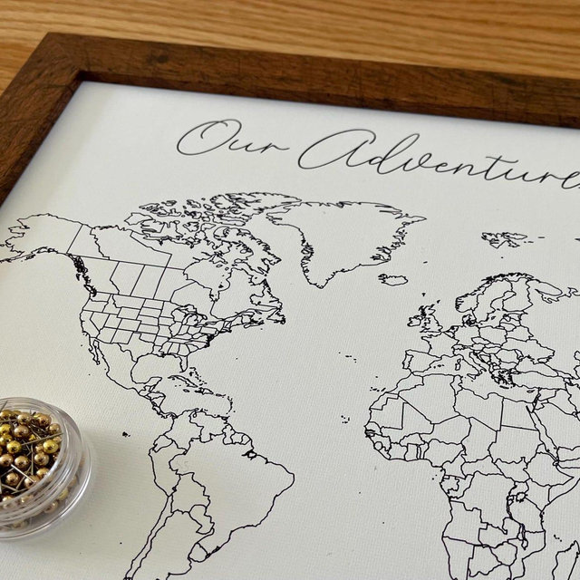 Ready To Ship World Push Pin Map, Pushpin Canvas Map, Cotton Second Anniversary World Map, Our Adventures Together, FREE 100 Pins