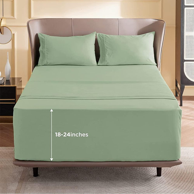 Bedsure Extra Deep Pocket Queen Sheets Set - Air Mattress Sheets with 18 to 24 inch Deep Pocket, Microfiber Soft Breathable Moisture Wicking Bedding Sheets & Pillowcases, Light Green, 4 Piece