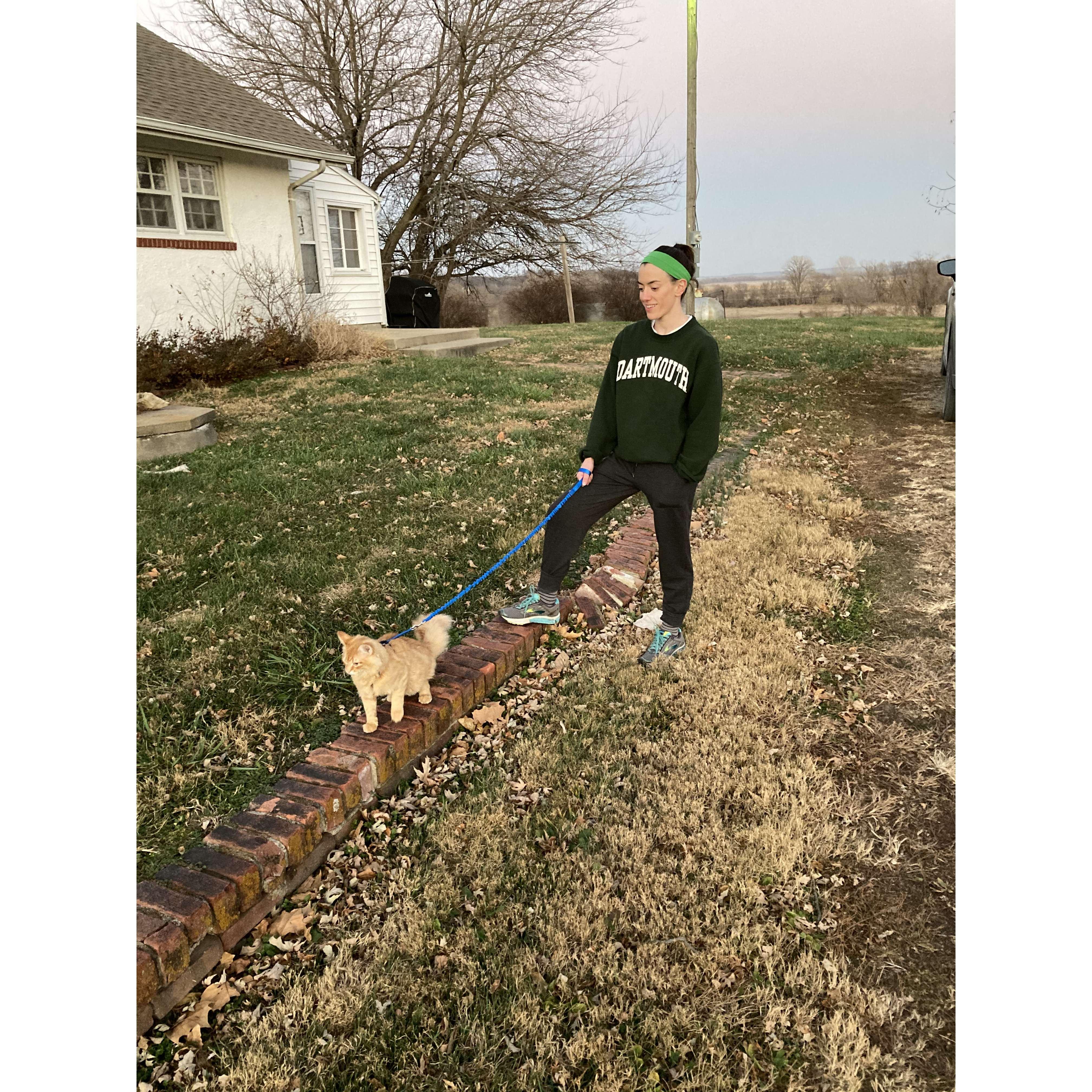 Walking Hamilton around the farm in Kansas
