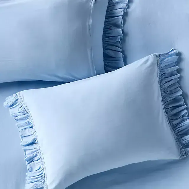 Organic Cotton Spa Sateen Ruffled Shams, Set of 2