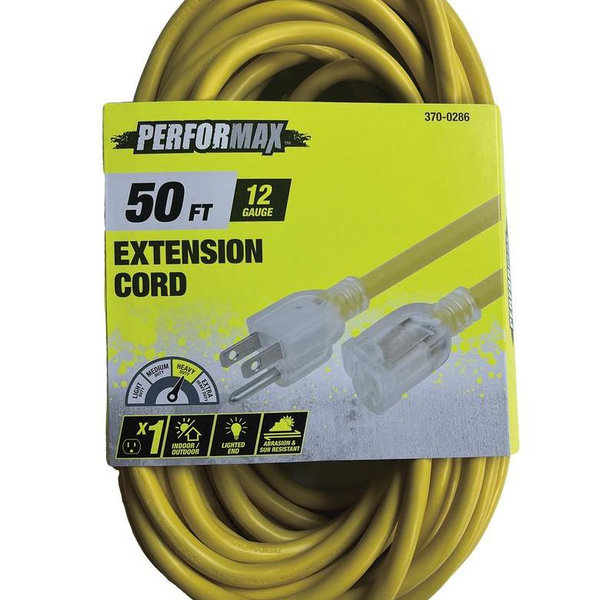 Performax™ 50' 12/3 Yellow Heavy-Duty Outdoor Extension Cord