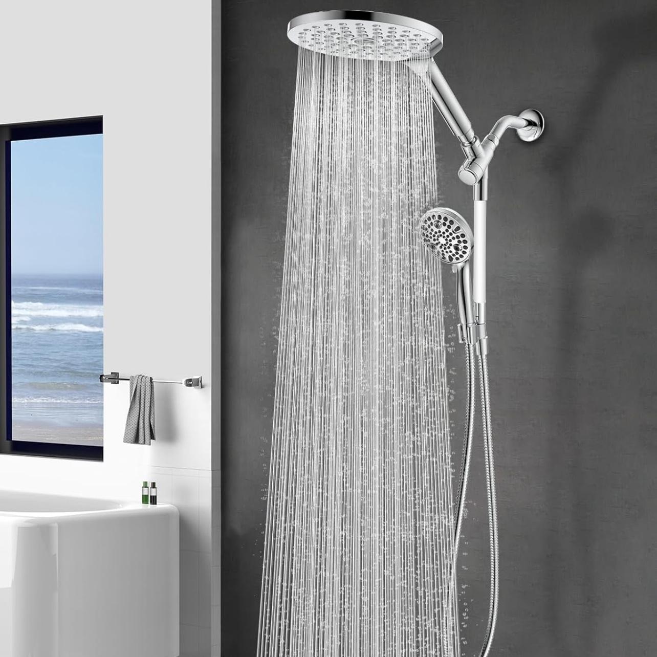 21-mode Dual Handheld Shower Head Combo, 2-in-1 Rain Shower Heads System 8 Inch Rainfall Shower Head and 10 Modes High Pressure Hand Held Showerhead with Built-in Power Wash