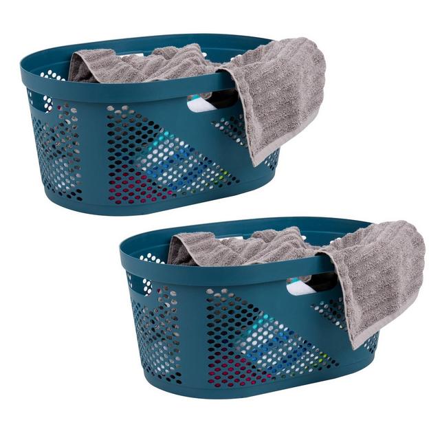 Mind Reader Set of 2 22lbs Laundry Basket with Cut Out Handles Blue