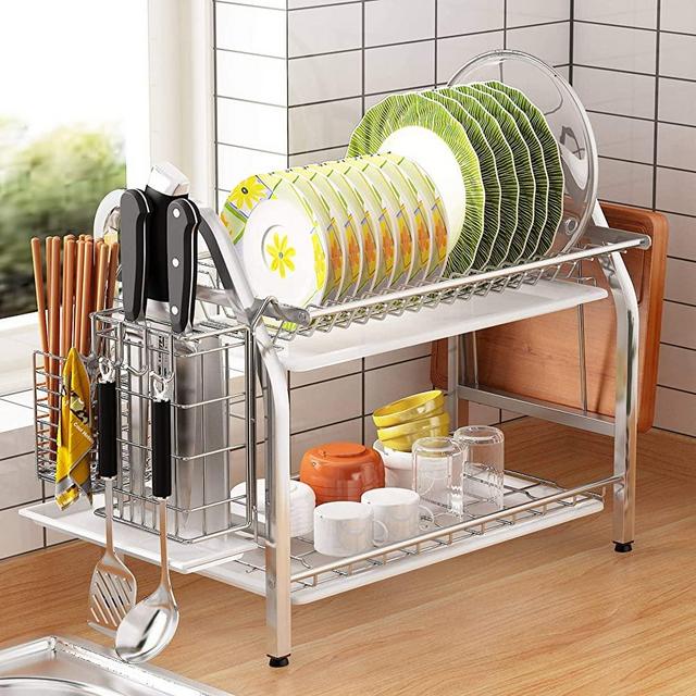 KitchenAid Full Size Dish Rack, Light Grey & Madesmart Classic Large  Silverware Tray - Granite |Classic Collection | 6-Compartments| Kitchen  Drawer