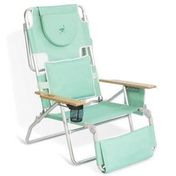 Ostrich Deluxe Reclining Lounge Chair, 3 in 1 Folding Outdoor Beach Lounger, Teal