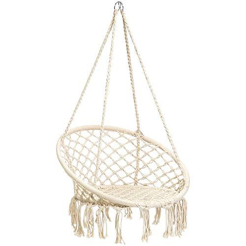 CCTRO Hammock Chair Macrame Swing,Boho Style Rattan Chair Hanging Macrame Hammock Swing Chairs for Indoor/Outdoor Home Patio Porch Yard Garden Deck,265 Pound Capacity (C Beige)