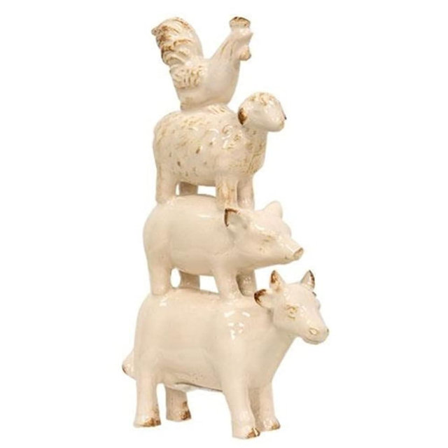Hearthside Collection CWI Gifts Farm Animal Resin Stack Figurine, Home Decor, Ivory, 7.00 inch H x 4.00 inch W