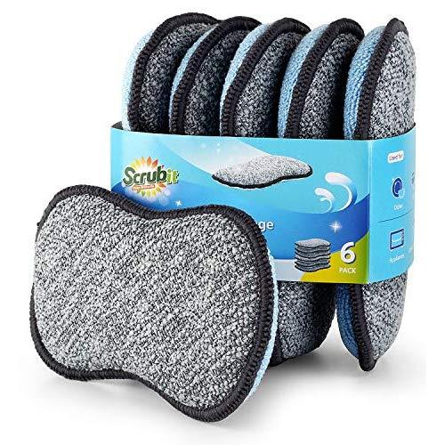 Multi-Purpose Scrub Sponges for Kitchen by Scrub- it - Non-Scratch Microfiber Sponge Along with Heavy Duty Scouring Power - Effortless Cleaning of Dishes, Pots and Pans All at Once (6 Pack, Small)