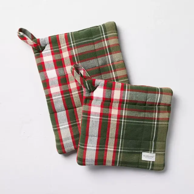 2pc Christmas Plaid Potholders - Hearth & Hand™ with Magnolia