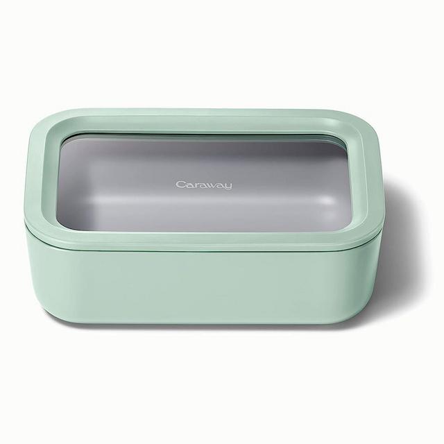 Caraway Glass Food Storage, 6.6 Cup Glass Container - Ceramic Coated Food Container - Easy to Store, Non Toxic, Non Stick Lunch Box Container with Glass Lids. Dishwasher, Oven, & Microwave Safe - Square Shape - Mist