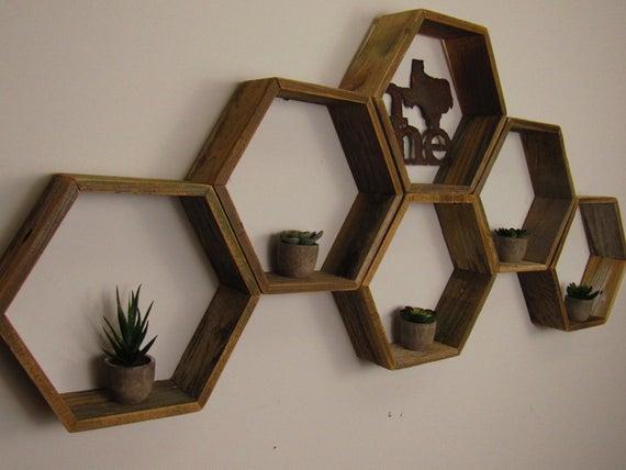 RECLAIMED 6 Hexagon Shelf SET of (6)