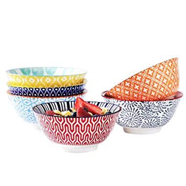 Selamica Porcelain Bowls Set - Set of 6, ceramic bowls for Cereal, Soup, Salad and Pasta, Christmas Gift Pack