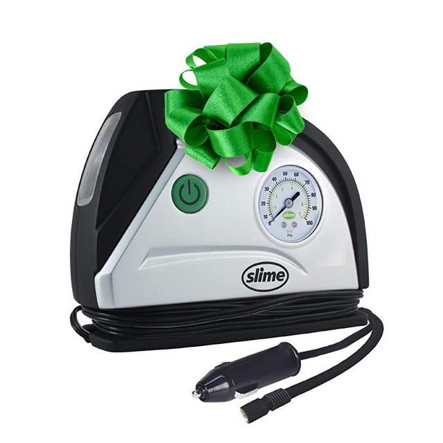 Slime 40050 12V Tire Inflator Portable Air Compressor Auto Pump with 100 psi Gauge, Long Hose and LED Light