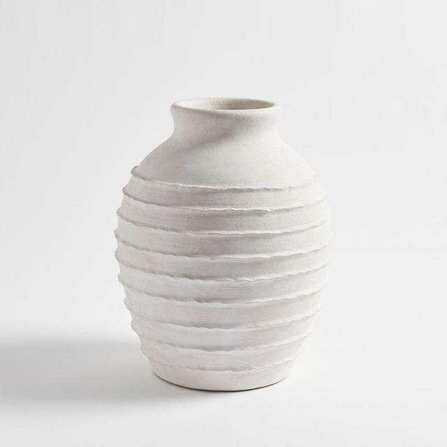 Artisan Handcrafted Terracotta Vase, Tall Ribbed, True White