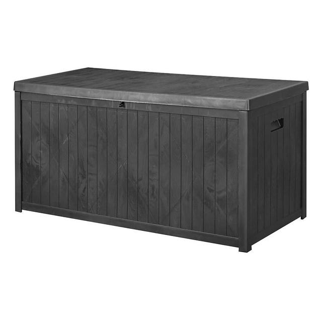 AINFOX Deck Storage Container Box, Outdoor Patio Garden Furniture Plastic Bench Box Storage Container Bench Seat for All Weather (Carbon Black)