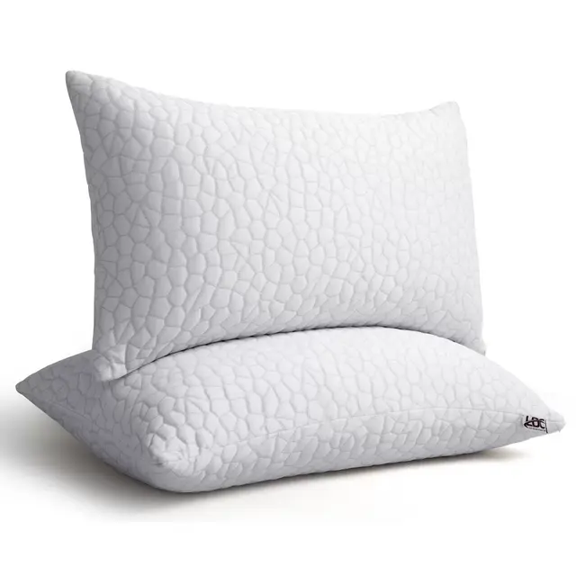Pack of 2 Shredded Memory Foam Pillow with Removable Cover & Stone Pattern Outer Shell Adjustable Pillows for Stomach, Neck & Back Sleeper - Queen