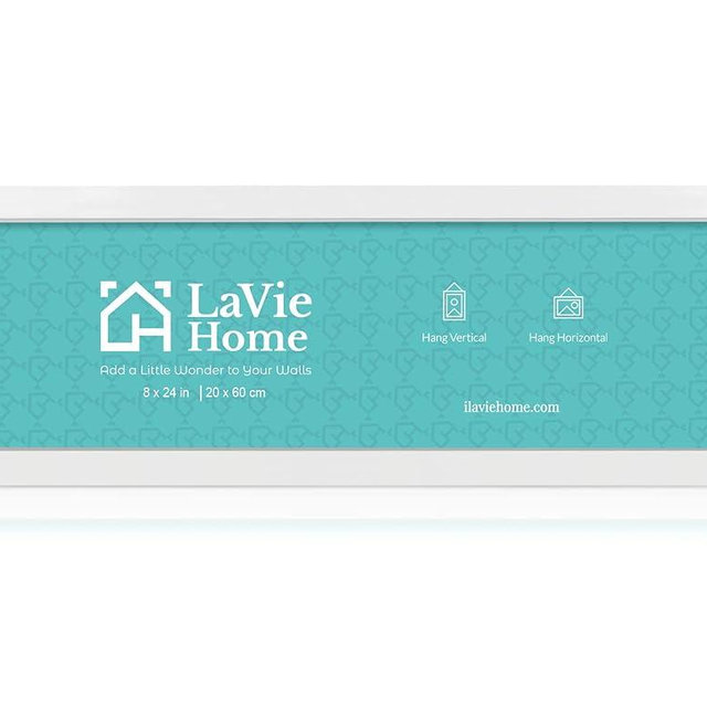 LaVie Home 8x24 Picture Frame White, Panoramic Picture Frame for Wall Decoration, Classic Black Minimalist Style Suitable for Decorating Houses, Offices, Hotels（1 Pack）