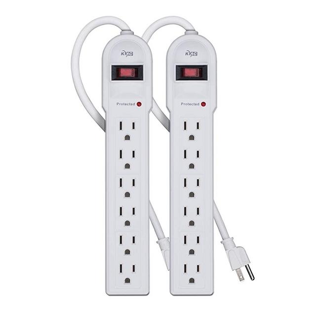 KMC 6-Outlet Surge Protector Power Strip 2-Pack, Overload Protection, 4-Foot Cord, 900 Joule - White